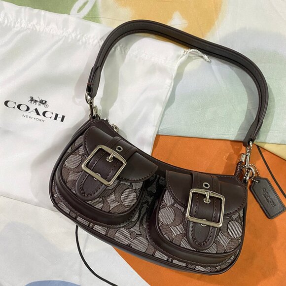 Black Coach Double Pocket Shoulder Bag - Picture 2 of 14